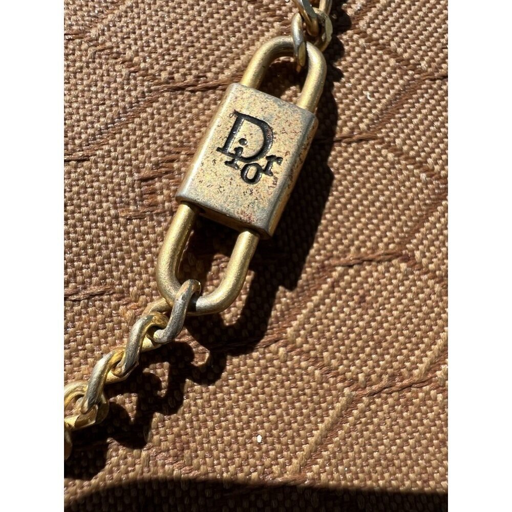 Vintage 70s Christian Dior beige Monogram Canvas leather shoulder bag gold chain - Picture 7 of 16